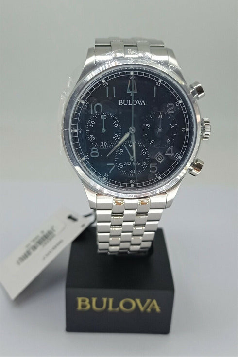 Bulova Precisionist 96B357 Men's Chronograph Watch - Black Dial, Stainless Steel Bracelet