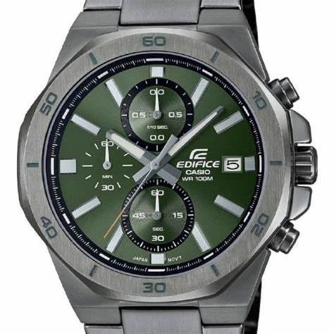 Casio Edifice EFV-640DC-3AVUEF Men's Chronograph Watch – Green Dial, Gray Ion-Plated Stainless Steel Bracelet