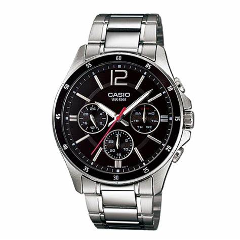 Casio MTP-1374D-1AVDF Herren-Edelstahlarmbanduhr – Schwarzes Zifferblatt