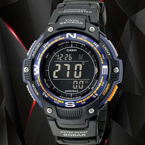 Reloj digital para hombre Casio SGW-100-2BCF con brújula - Correa de resina negra, Doble sensor