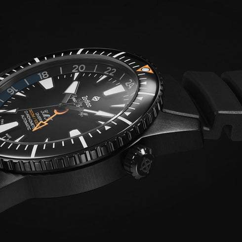 Zodiac Super Sea Wolf Pro-Diver GMT ZO3557 Men's Automatic Watch - Black Dial, Black Rubber Strap