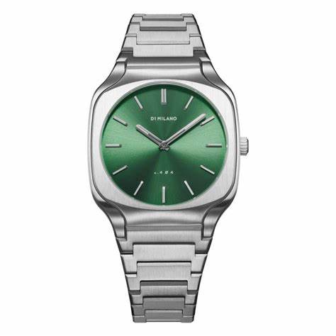 D1 Milano Bracciale Quadrato 37mm Eden D1-SQBJ06 - Acciaio inossidabile, quadrante verde