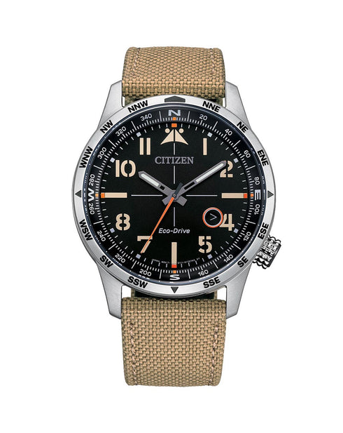 Citizen BM7550-10E Eco-Drive Aviator Men’s Watch – Black Dial, Nylon Strap