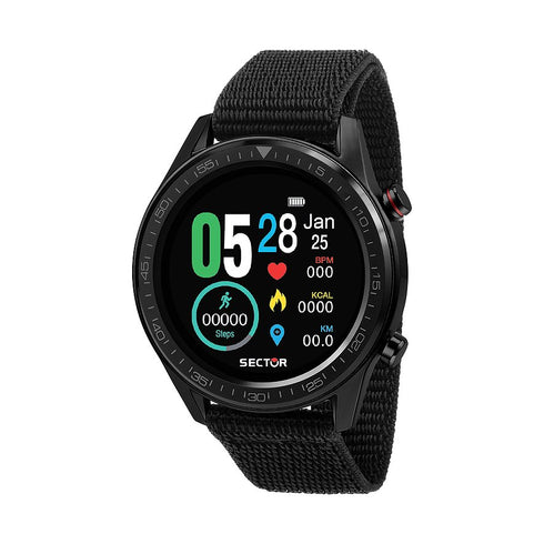 Sector S-02 Smartwatch unisex - Cassa in lega da 46 mm, cinturino in nylon, cardiofrequenzimetro, modalità multisport