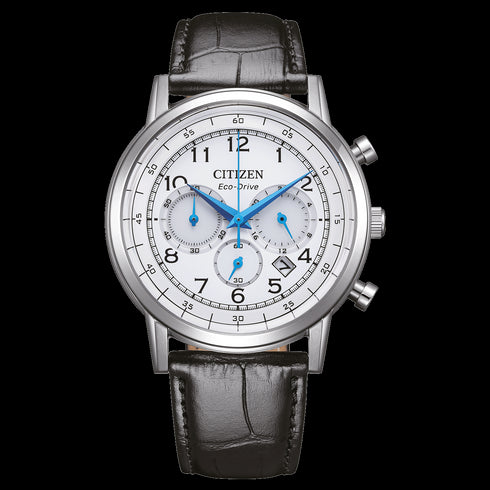 Citizen CA4630-02A Chronograph White Dial Black Leather Strap