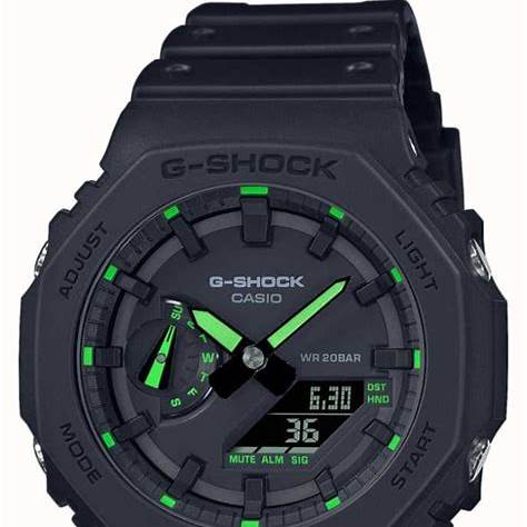 Casio G-SHOCK GA-2100-1A3ER Men's Analog-Digital Watch – Carbon Core Guard, Neon Green Accents, 200M Water Resistance