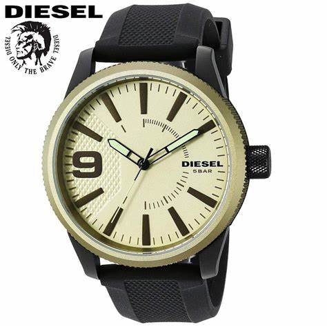 Diesel DZ1875 Rasp NSBB Orologio da uomo - Quadrante oro beige, cinturino in silicone nero