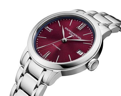 Baume & Mercier Classima MOA10691 Women's Automatic Watch – 34mm Stainless Steel Case, Burgundy Dial, Date Display, Stainless Steel Bracelet