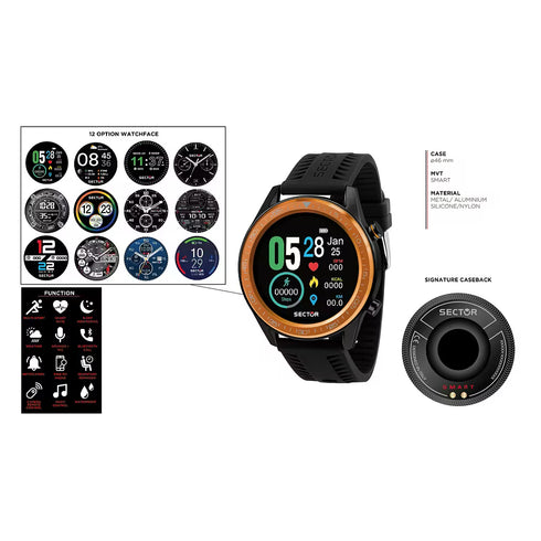 Sector S-02 Smartwatch unisex - Cassa in lega da 46 mm, cinturino in nylon, cardiofrequenzimetro, modalità multisport