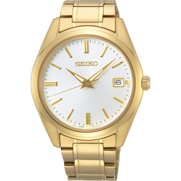 Orologio al quarzo Seiko SUR314P1 Uomo - Quadrante bianco, bracciale in acciaio inossidabile color oro