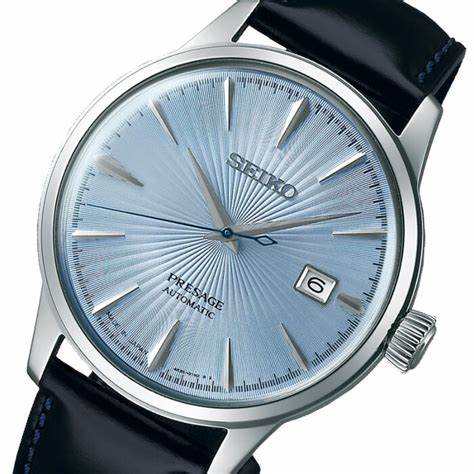 Seiko Presage SRPB43J1 Orologio da uomo - Cassa in acciaio, quadrante blu sunburst, cinturino in pelle