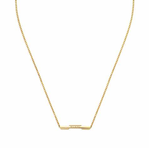 Gucci Link to Love 18ct Yellow Gold Engraved Bar Necklace - Model YBB662108001