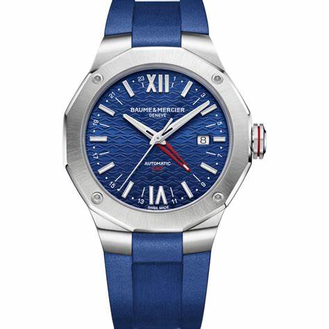 Baume & Mercier Riviera 10659 Orologio automatico GMT da uomo - Quadrante blu, cinturino in gomma blu