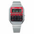 Casio Vintage CA-500WE-4BEF Unisex Watch - Calculator, Red Dial, Stainless Steel Bracelet