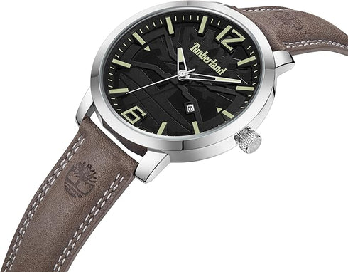TIMBERLANDTimberland TDWGB2132401 Clarksville Men's Watch – 48mm Silver Stainless Steel Case, Black Dial, Brown Leather Strap, Date Display, Quartz Movement, 5 ATM Water ResistanceWATCHESEcecile