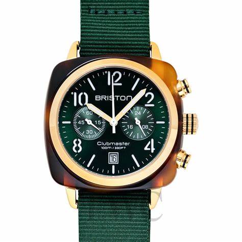 Briston Clubmaster Classic Chronograph 40mm British Green Dial Watch 15140-SA-T-10-NBG