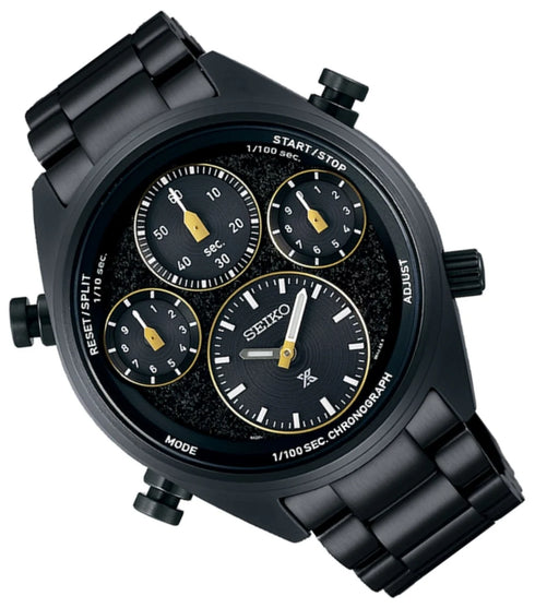 Seiko Prospex SFJ007P1 Herren Solar Chronograph Uhr - Schwarzes Zifferblatt, Schwarzes Edelstahlarmband