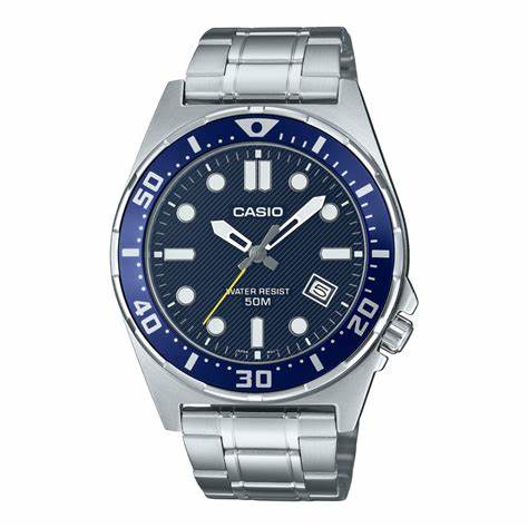 Reloj analógico para hombre Casio MTD-135D-2AVDF - Correa de acero inoxidable, esfera azul