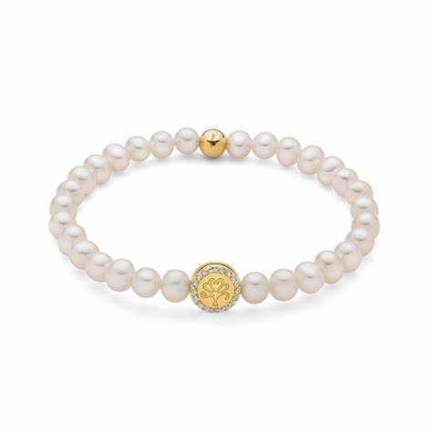 Miluna PBR3504G-TPZ Bracciale da donna - Argento 925 con perle bianche e disegno dell'albero della vita