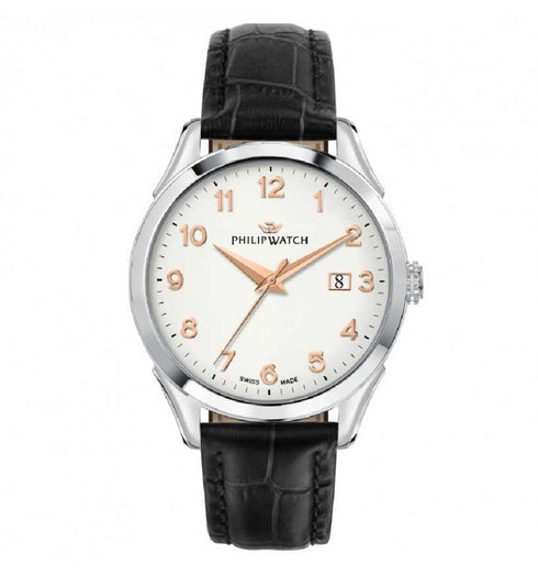 Philip Watch R8251217002 Orologio da uomo Roma - 41 mm, quadrante bianco, cinturino in pelle nera