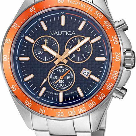 Nautica NAPOBF117 Men's Chronograph Watch - Blue Dial, Stainless Steel Bracelet