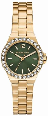 Michael Kors MK7395 Women's Lennox Gold-Tone Watch with Green Dial and Crystal-Accented Bezel