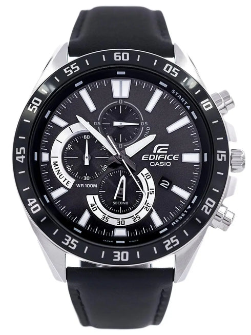 Casio Edifice EFV-620L-1AVUEF Herren-Chronographenuhr mit schwarzem Lederarmband