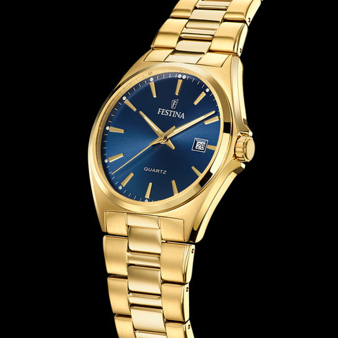 Festina F20555/4 Men’s Classic Watch – Gold Steel, Blue Dial 40 mm