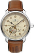 Zeppelin Méditerranée 9666-5 Orologio automatico da uomo - Quadrante beige, design a cuore aperto, cinturino in pelle marrone