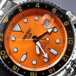 Seiko 5 Sports GMT SSK005K1 Men's Automatic Watch - 42.5mm Stainless Steel, Orange Dial