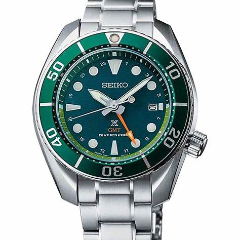 Seiko Prospex SFK003J1 Men's Solar GMT Diver's Watch - Green Dial, Stainless Steel Bracelet