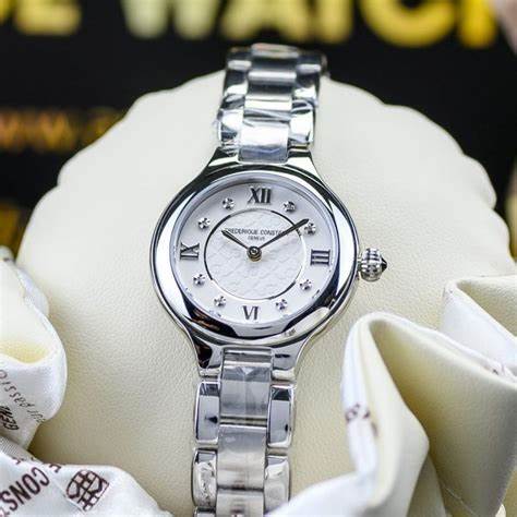 Frederique Constant Classics Delight FC-200WHD1ER36B - Silbernes Zifferblatt, Diamantmarkierungen, Edelstahlarmband