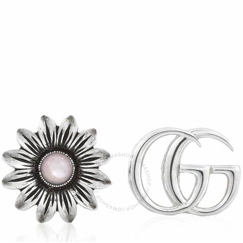 Gucci GG Marmont 18k White Gold Stud Earrings YBD527344002