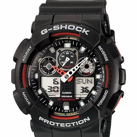 Casio G-SHOCK GA-100-1A4ER Men's Analog-Digital Watch – Black Resin Band with Red Accents, 200M Water Resistance