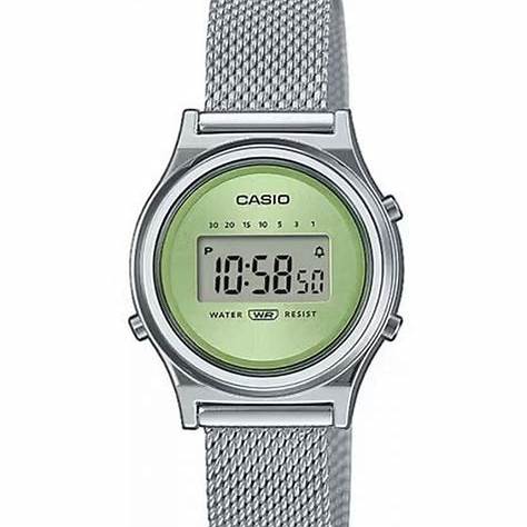 Casio LA700WEM-3AEF Vintage Mini Watch - Green Dial, Gold Stainless Steel Mesh Band