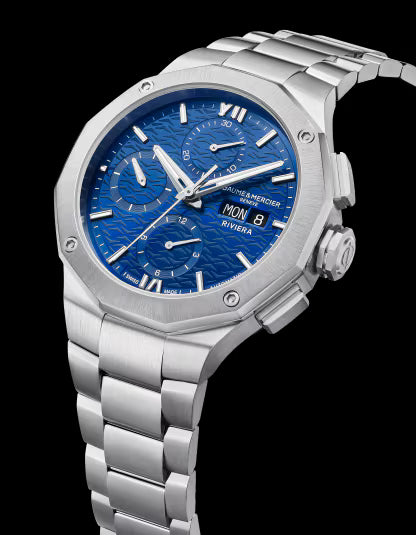 Baume & Mercier Riviera 10826 Chronograph – 41 mm Blue Wave Dial, Steel Strap