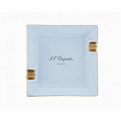 S.T. Dupont Mini Pastel Blue Ashtray Model 006279 - Porcelain with Silver-Toned Finishes