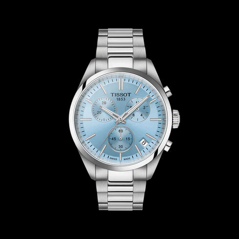 Tissot PR 100 Chronograph T150.417.11.351.00 Men's Watch – Stainless Steel, Ice Blue Dial