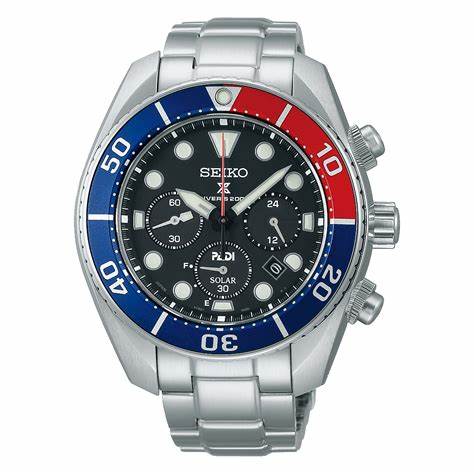 Seiko Prospex SSC795J1 Reloj de buceo cronógrafo solar para hombre - Edición especial PADI, esfera negra, brazalete de acero inoxidable