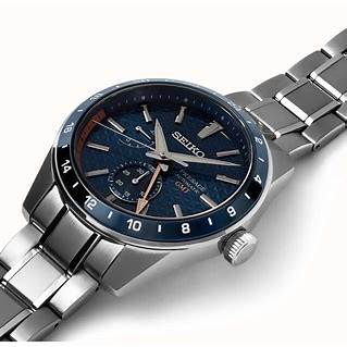 Seiko Presage SPB217J1 Men's Automatic GMT Watch - 42.2mm Stainless Steel Case, Blue Asanoha Dial, Power Reserve Indicator