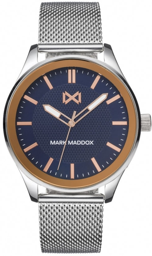 Mark Maddox HM7139-37 Orologio analogico da uomo - Bracciale a maglie in acciaio inossidabile, quadrante blu