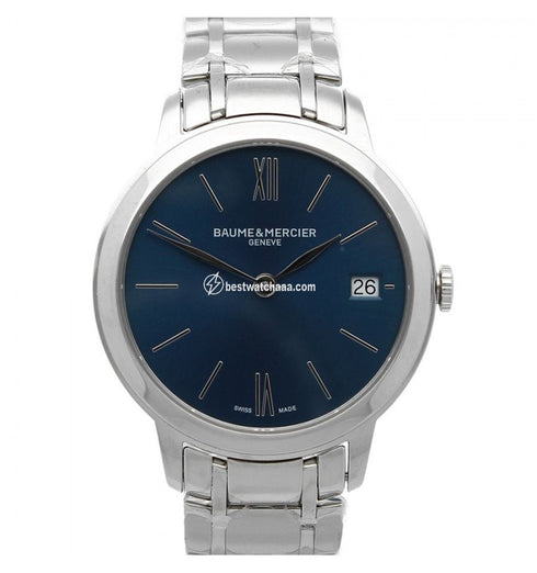 Orologio al quarzo da donna Baume & Mercier Classima MOA10477 - Cassa in acciaio inossidabile da 31 mm, quadrante blu satinato soleil, numeri romani, bracciale in acciaio inossidabile