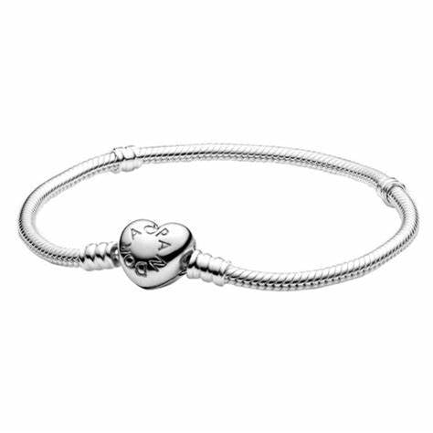 Pandora Moments 590719-19 Women's Bracelet - Sterling Silver Snake Chain with Heart Clasp, 19cm