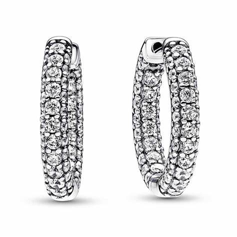 PANDORAPandora 292624C01 Timeless Pavé Single‑Row Sterling Silver Hoop Earrings – CZBIJOUXEcecile