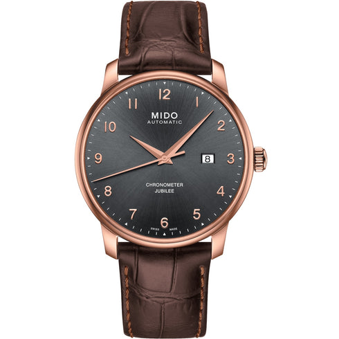 Orologio da uomo Mido Baroncelli Jubilee Automatic Chronometer - Quadrante antracite, acciaio inossidabile con trattamento PVD oro rosa, 42mm