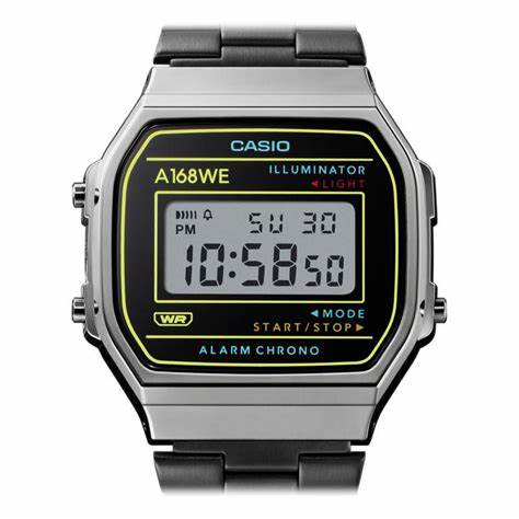 Casio A168WEHB-1AEF Vintage Digital Watch - Black Dial, Stainless Steel Bracelet