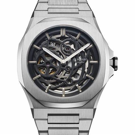 D1 Milano SKBJ10 Orologio automatico scheletrato argento - Cassa in acciaio 41,5 mm, quadrante scheletrato