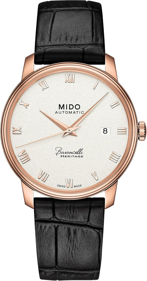 Mido Baroncelli III M027.407.36.013.00 Orologio automatico da uomo - Quadrante bianco, cinturino in pelle nera