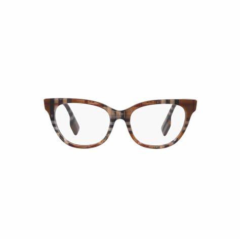 Burberry BE 2375 3966 Occhiali da vista da donna - Montatura Cat-Eye in acetato marrone check