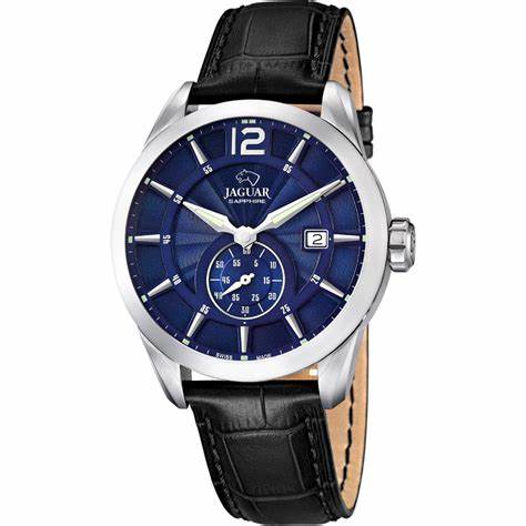 Jaguar Men's Swiss Quartz Watch - Model J663/2, Stainless Steel Case, Blue Dial, Black Leather Strap